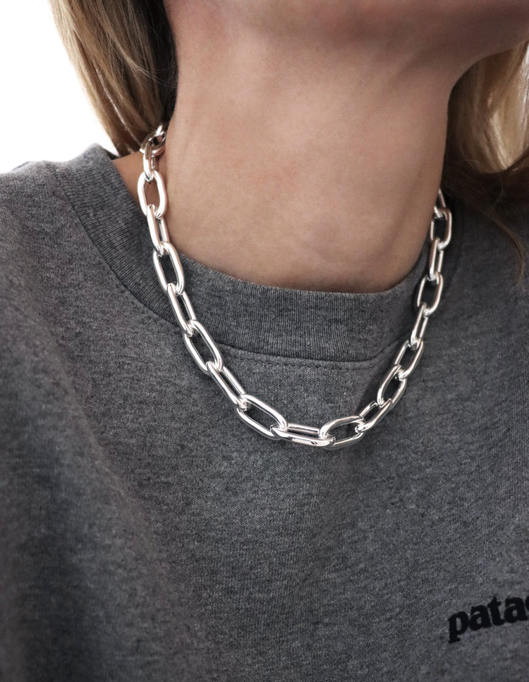 Chunky Chain Paperclip 10 mm, Halsband kedja silver