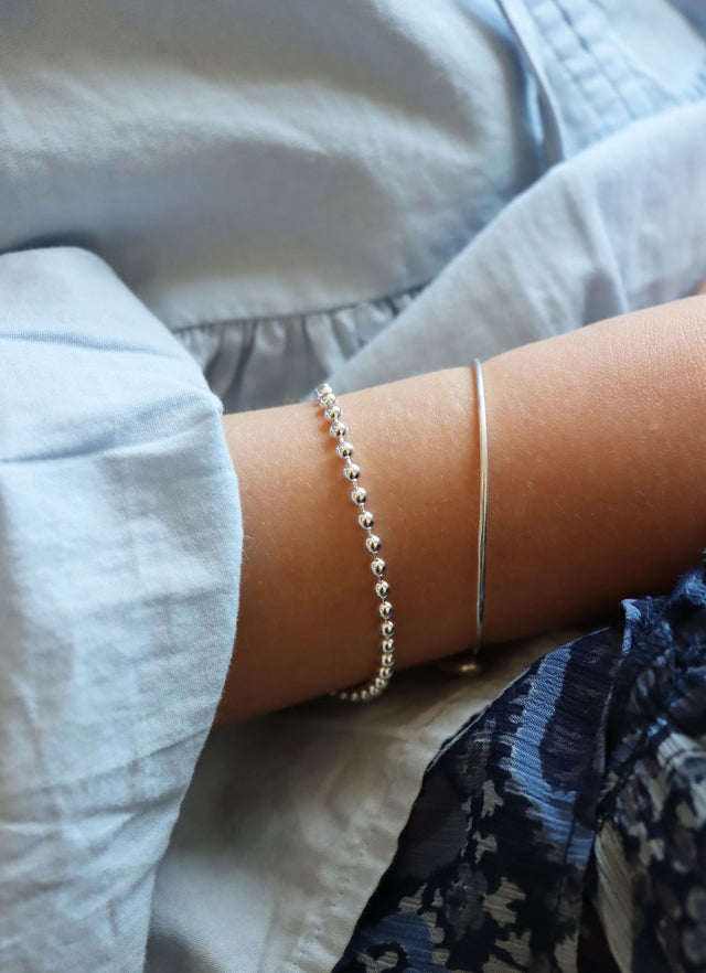 Beaded Chain Armband, silver 3 mm