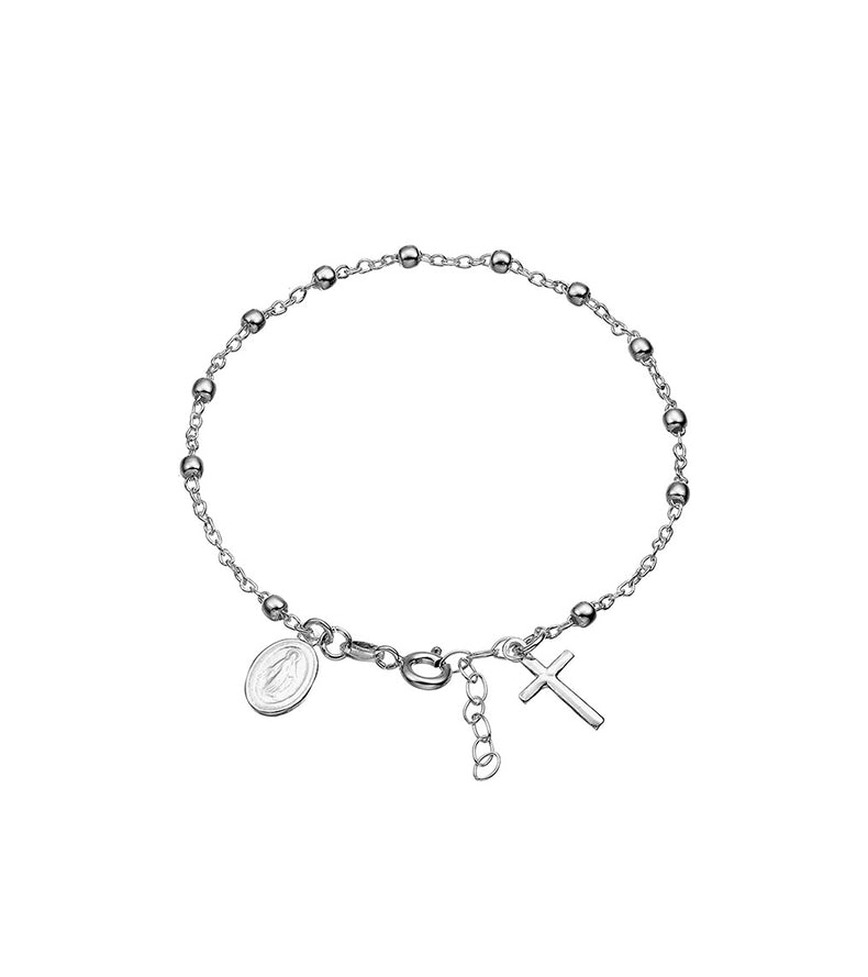 Cross and Medallion Silver Bracelet