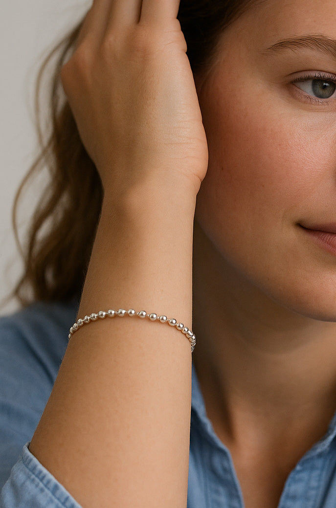 Beaded Chain Bracelet, silver 3 mm