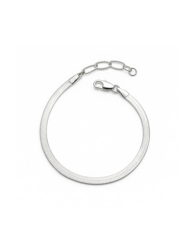 armband med platt ormkedja i silver och förlängningskedja