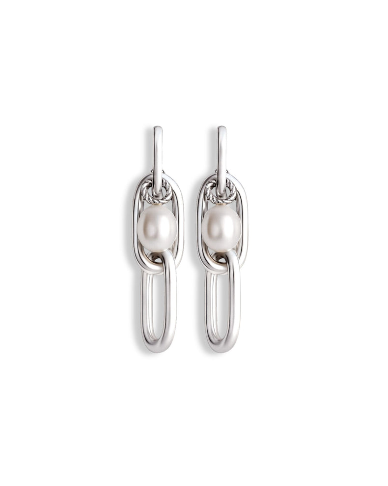 Paperclip Links & Pearls örhängen | 925 silver