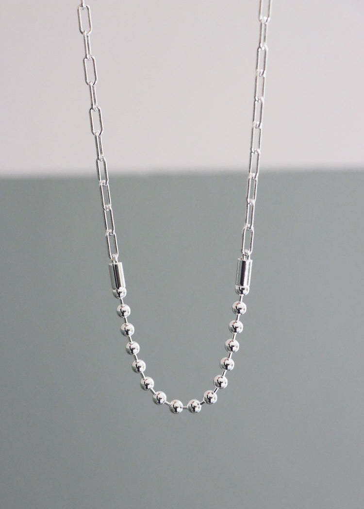 BEADED PAPERCLIP Chain Necklace, silver