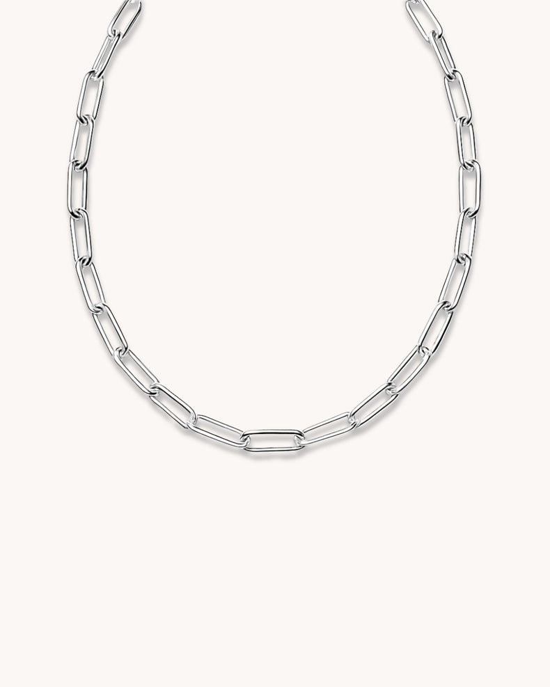 Kedjehalsband i äkta silver med ovala länkar, Paperclip chain. 