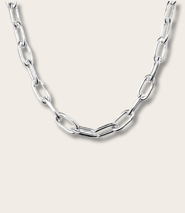 Chunky Chain Paperclip 10 mm, Halsband kedja silver