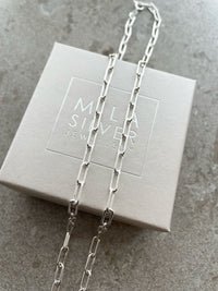 Paperclip Kedja Halsband, 4 mm | 925 silver