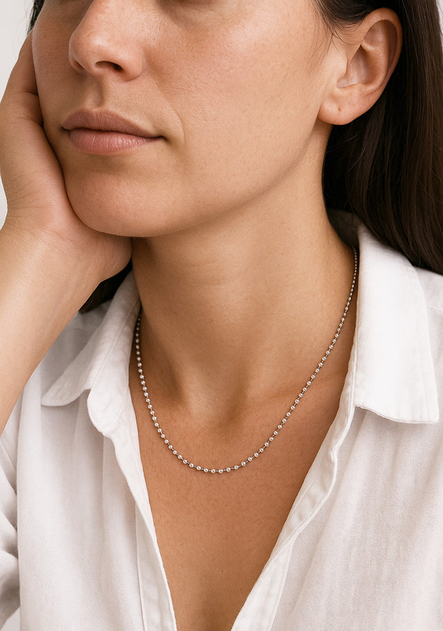 Beaded Chain Halsband, Kulkedja silver 2 mm, 42-45 cm