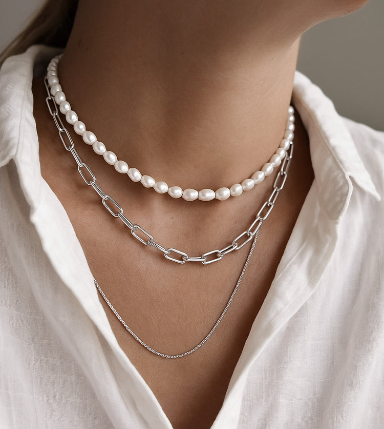 Paperclip Kedja Rund, Halsband silver