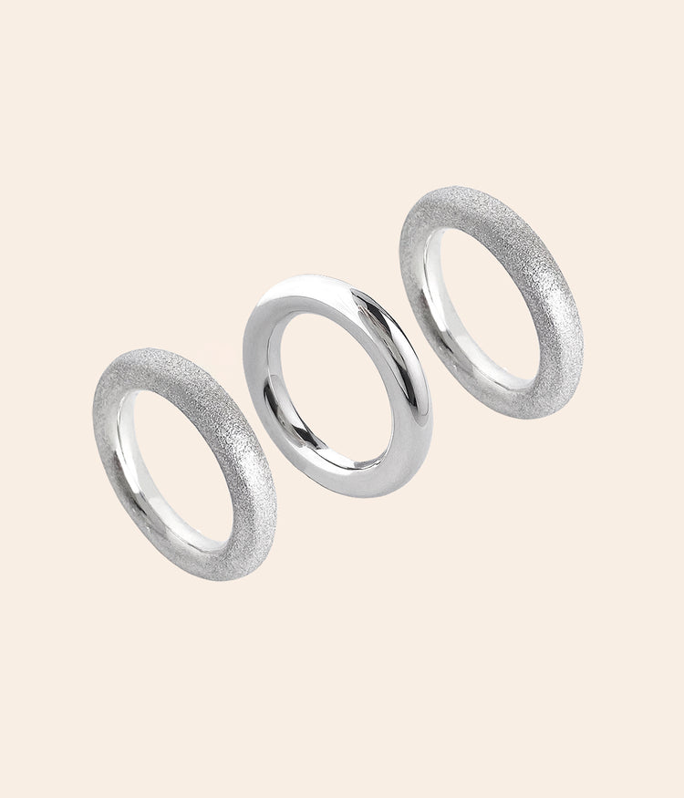 MILA COMBO Ring stack 4 mm ringar Frost/Frost/Polished - Mila Silver