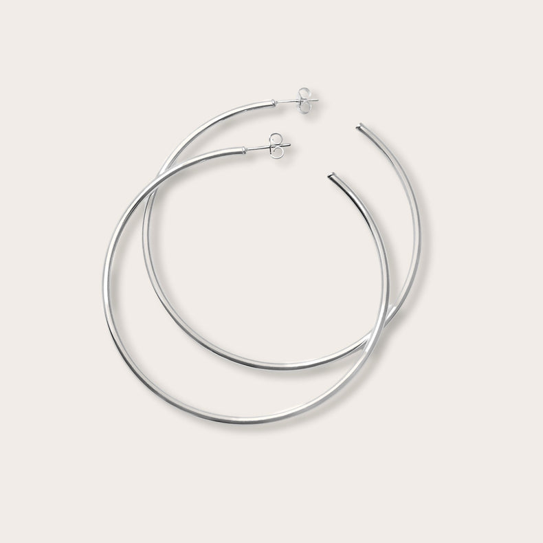 XL Plain Hoop örhängen silver, ringar 6 cm