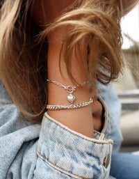 Dome Heart Chain Armband, Silber