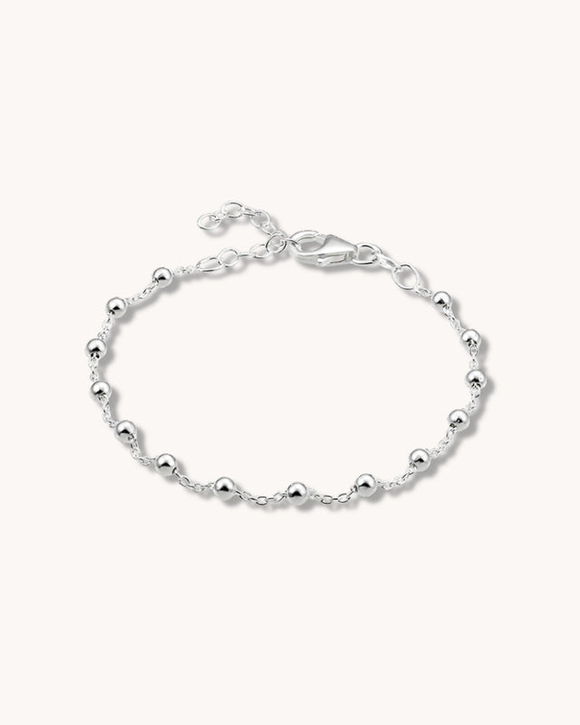 Smalt silverarmband med kedja och små kulor till dam. Äkta silver. 