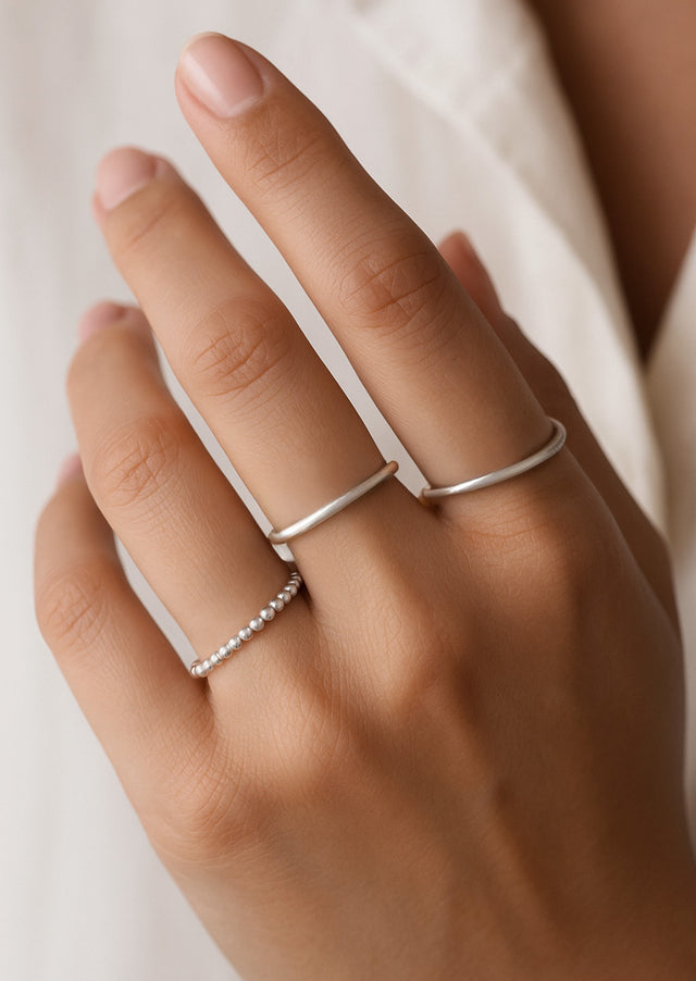 Mila Combo Dünner Silberring, mattiertes Silber