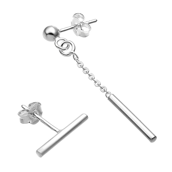 Rod Chain Rod earrings, silver