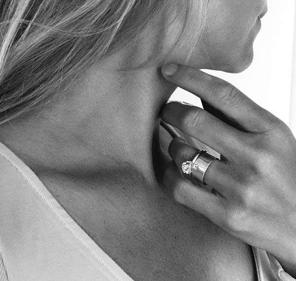 MILA COMBO Ring stack Plain ring + Herkimer diamond ring - Mila Silver