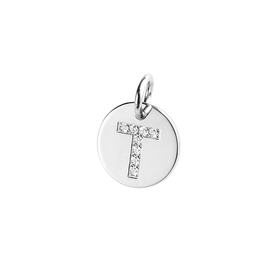 Tiffany Notes alphabet disc charm in silver on a chain. Letters A-Z  available.