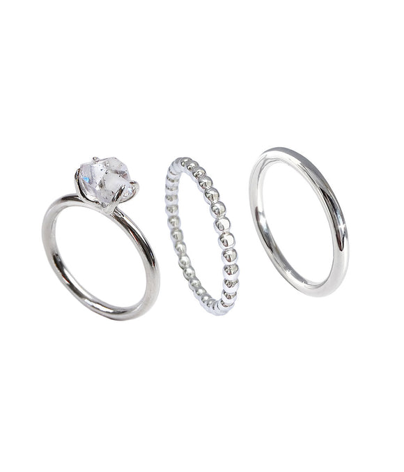 MILA COMBO Ring stack Herkimer + Amalia + Combo thin ring - Mila Silver