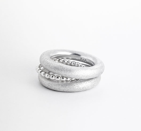 MILA COMBO Ring stack 4 mm ringar frost + Amalia ring - Mila Silver
