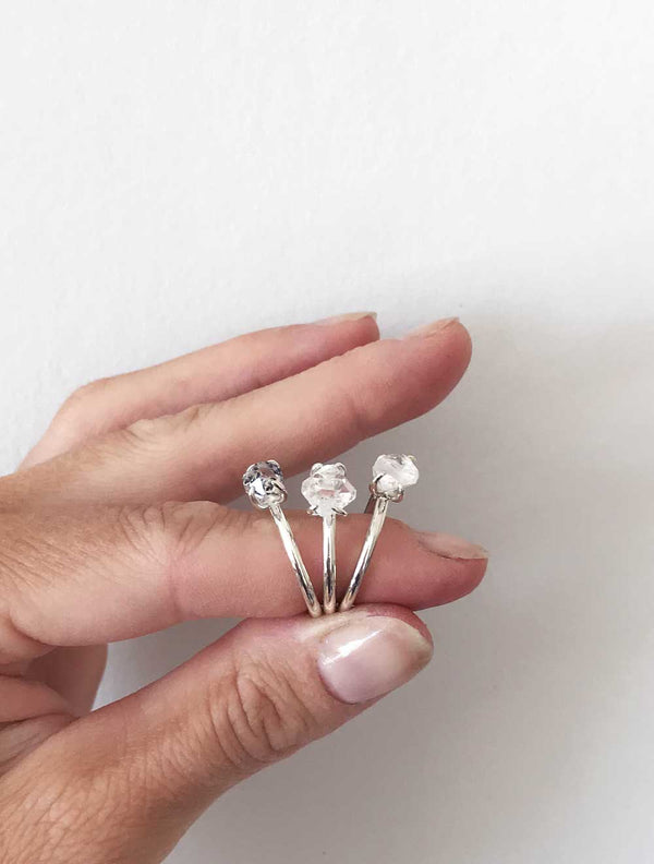 UNCUT Herkimer Diamond ring, silver - Mila Silver