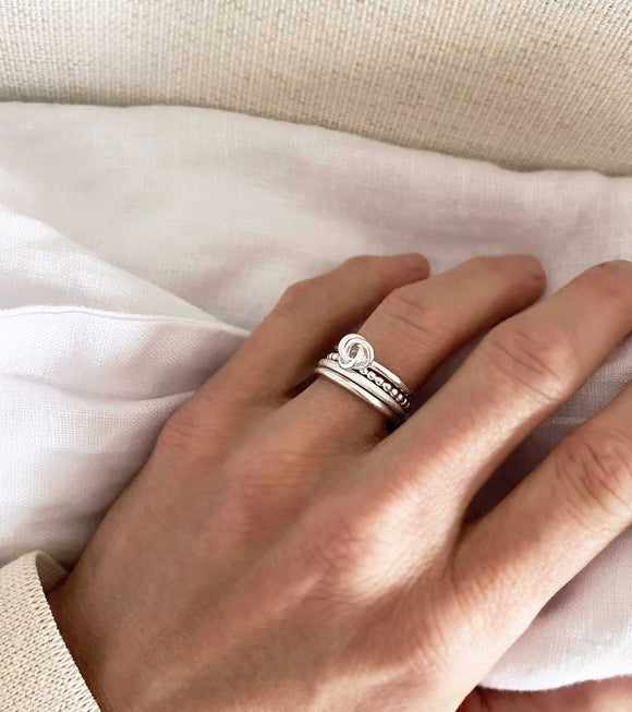 MILA COMBO Ring stack Thin/Frost/Knot/Amalia ring - Mila Silver