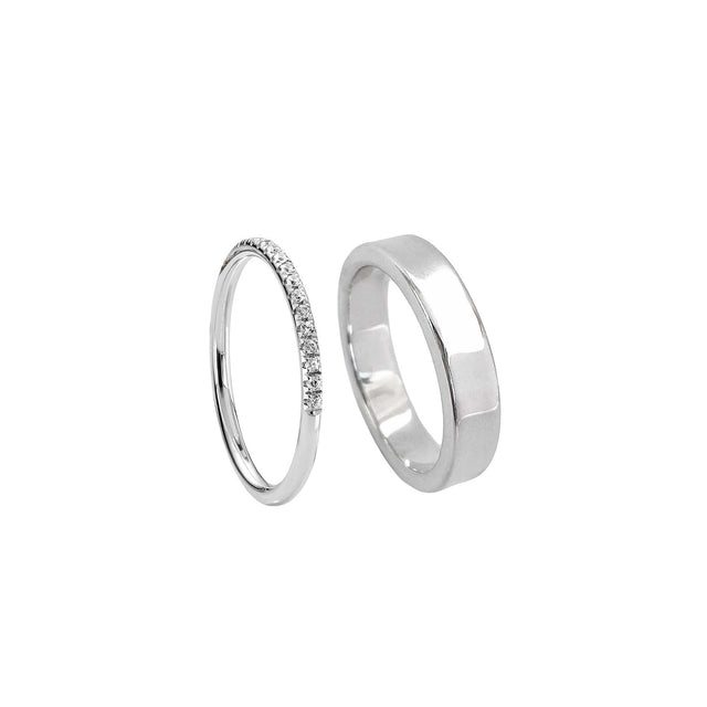 SET VIGSEL / FÖRLOVNINGSRINGAR Alliansring + Plain ring - Mila Silver